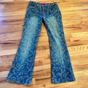 GLO jeans Blue Scroll-Pattern Flare Jeans